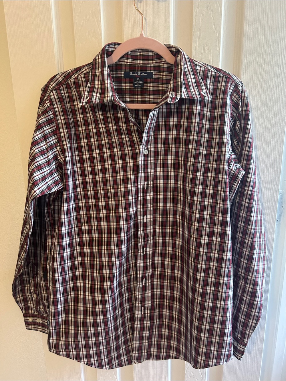 Brooks Brothers Burgundy Navy and White Plaid Cotton Button-Down Shirt